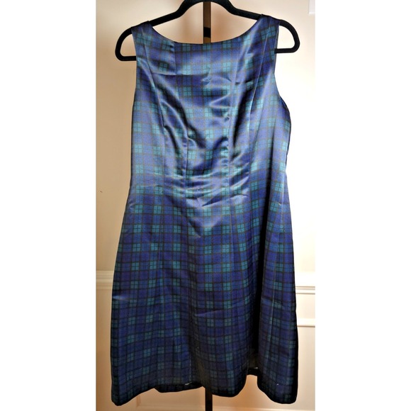 Brooks Brothers Women Dress 346 Plaid Sleeveless Fit Flare 14P Blue Green Tartan - Picture 1 of 15